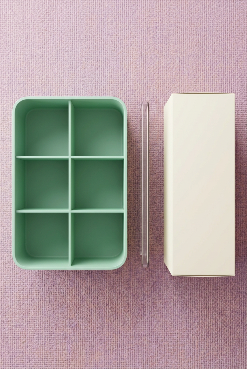 Mint Green Six-Compartment Cable Storage Box with Clear Lid for Small Tech Accessories and Desktop Organization