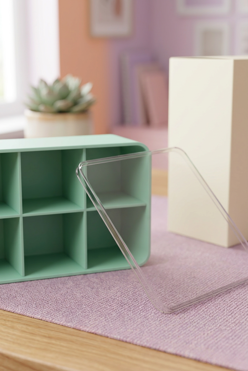Mint Green Six-Compartment Cable Storage Box with Clear Lid for Small Tech Accessories and Desktop Organization