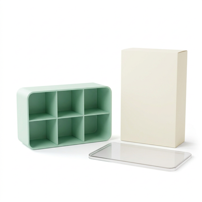 Mint Green Six-Compartment Cable Storage Box with Clear Lid for Small Tech Accessories and Desktop Organization