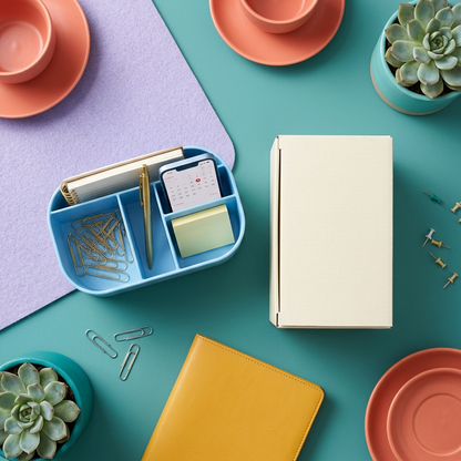 Sky Blue Divided Desktop Organizer for Pens, Notes and Small Essentials with Rounded Open Storage