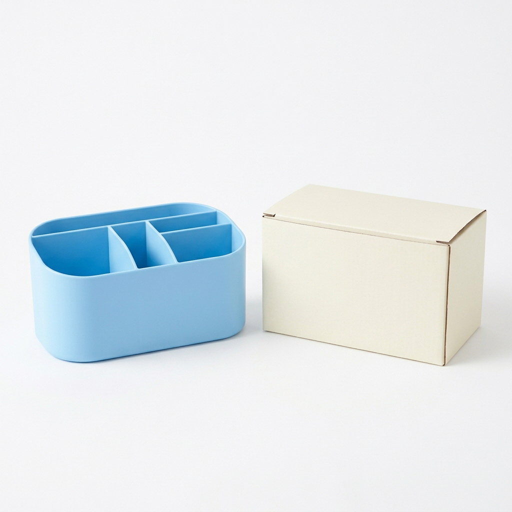 Sky Blue Divided Desktop Organizer for Pens, Notes and Small Essentials with Rounded Open Storage