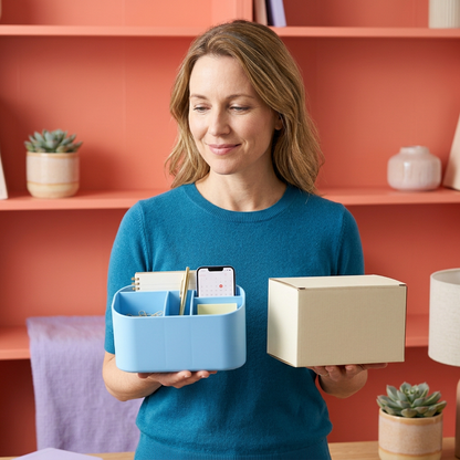 Sky Blue Divided Desktop Organizer for Pens, Notes and Small Essentials with Rounded Open Storage