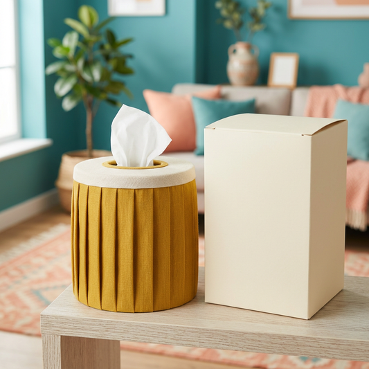 Mustard Yellow Pleated Tissue Cover with Cream Top and Sculptural Everyday Living Room Style