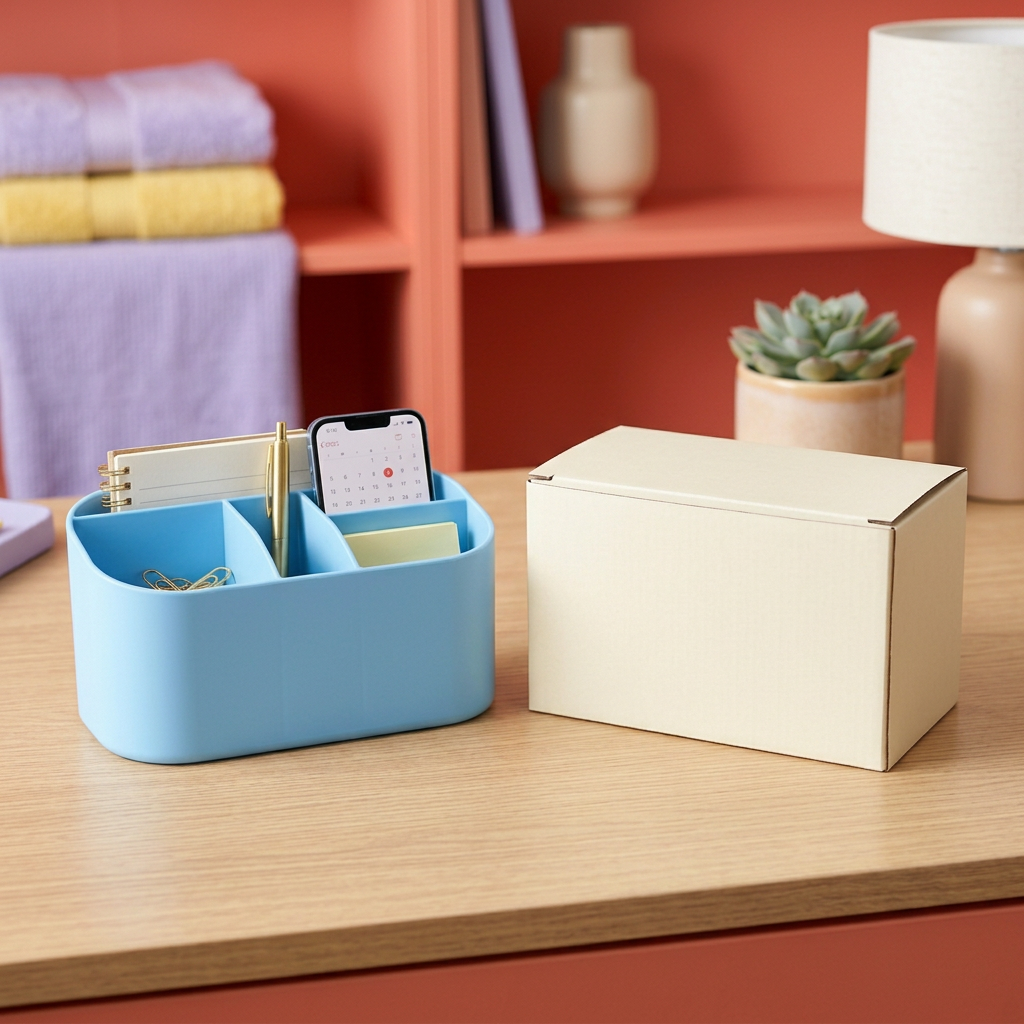 Sky Blue Divided Desktop Organizer for Pens, Notes and Small Essentials with Rounded Open Storage