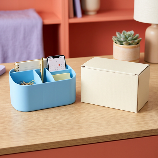 Sky Blue Divided Desktop Organizer for Pens, Notes and Small Essentials with Rounded Open Storage