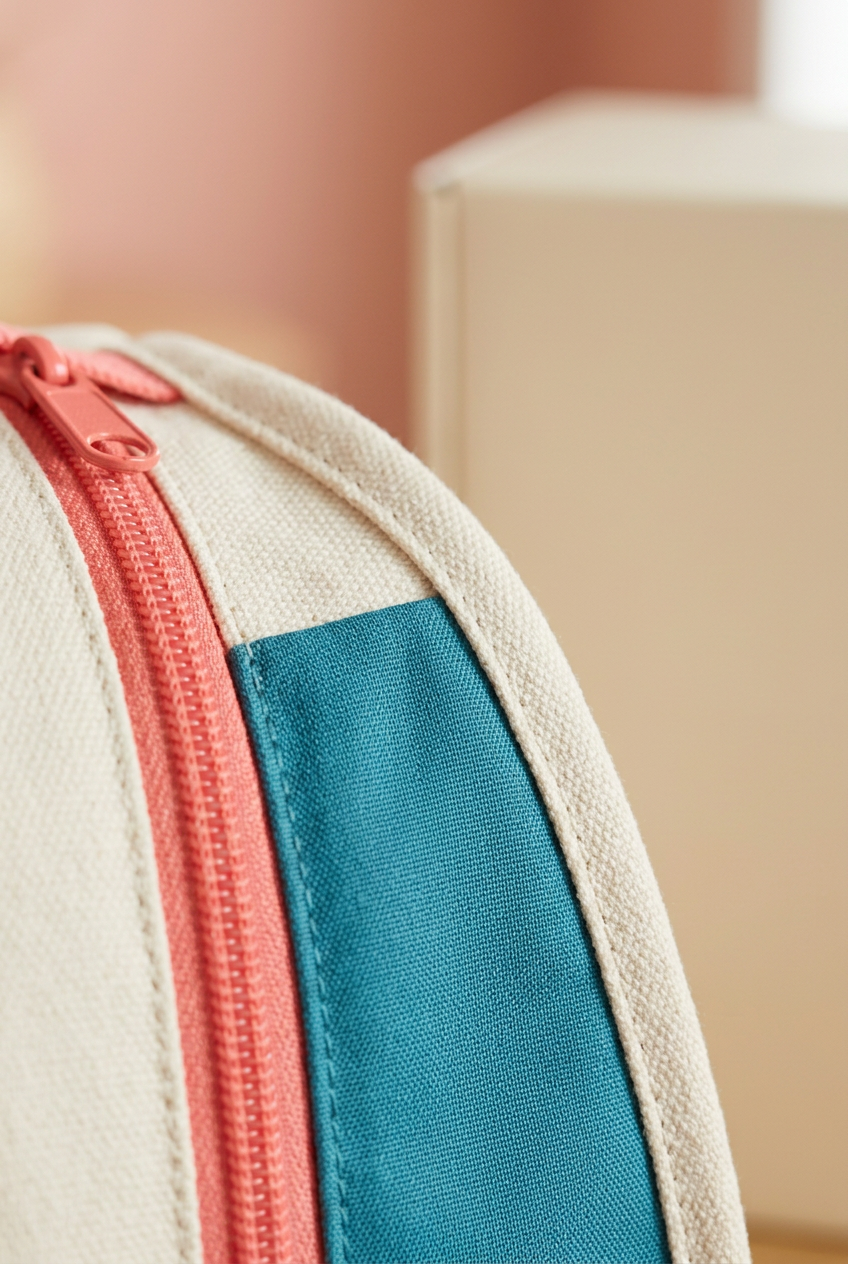 Cream Hanging Travel Toiletry Bag with Coral Trim, Teal Interior and Mesh Pocket Organization