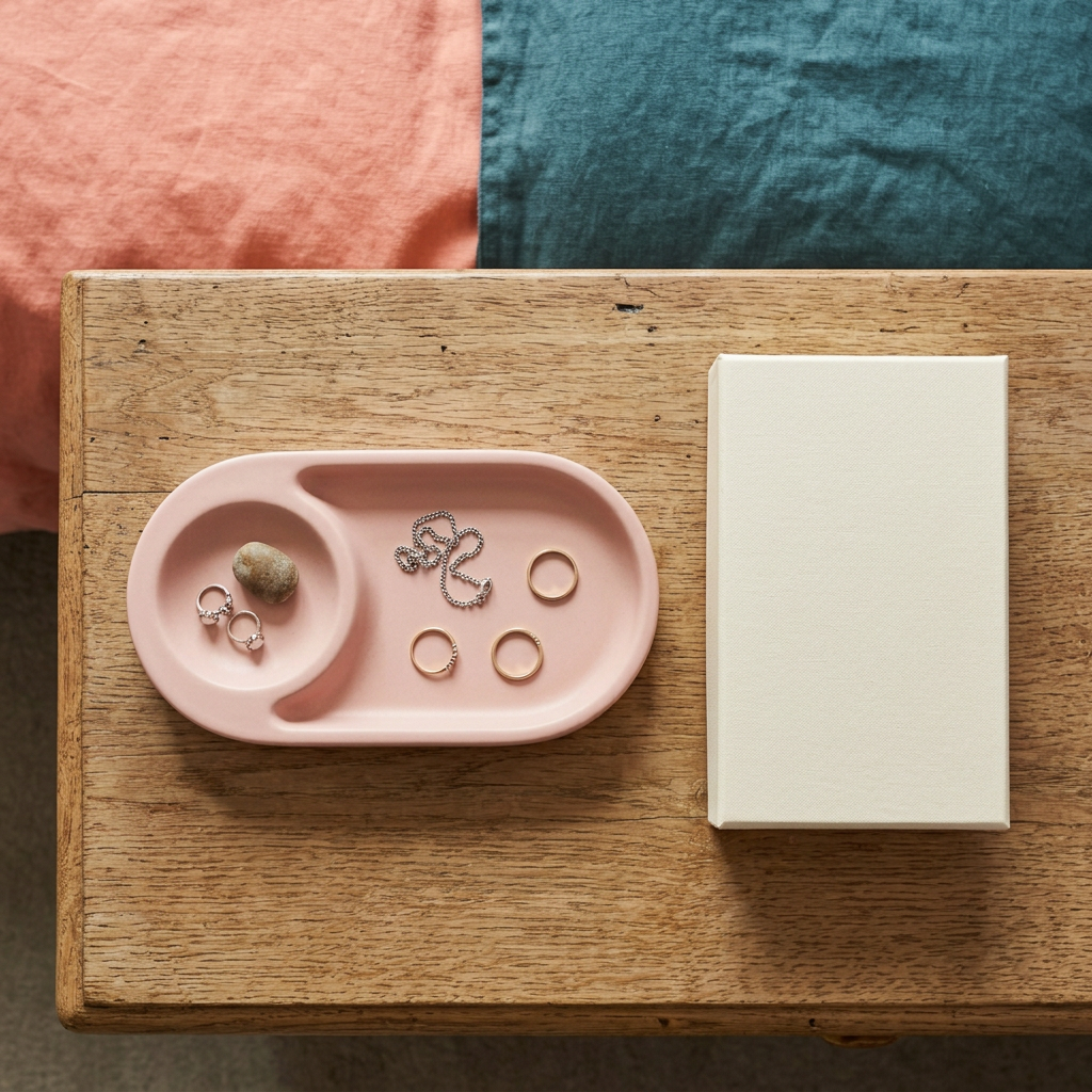 Blush Pink Bedside Valet Tray with Rounded Compartments for Jewelry and Small Everyday Essentials