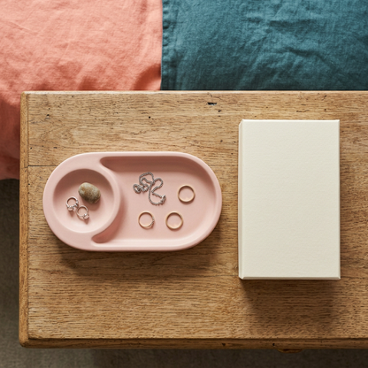 Blush Pink Bedside Valet Tray with Rounded Compartments for Jewelry and Small Everyday Essentials