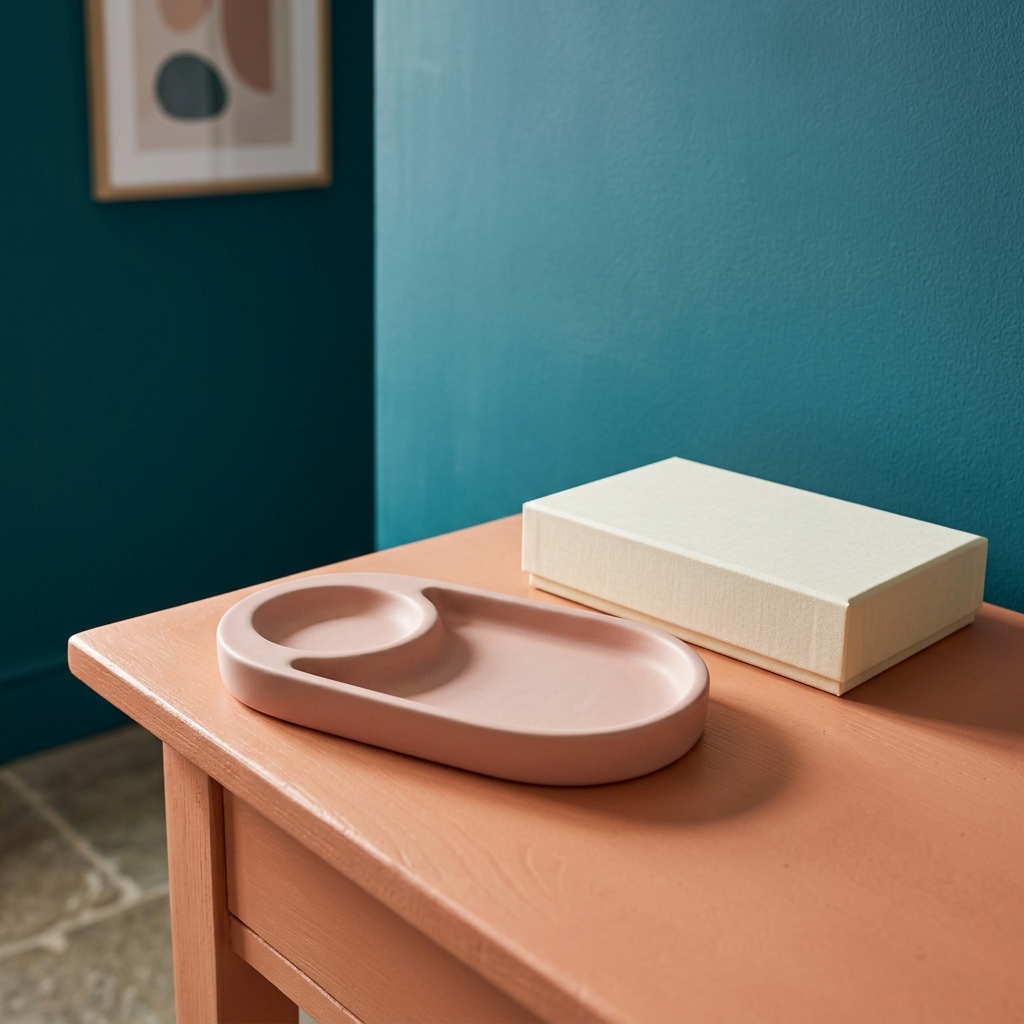 Blush Pink Bedside Valet Tray with Rounded Compartments for Jewelry and Small Everyday Essentials