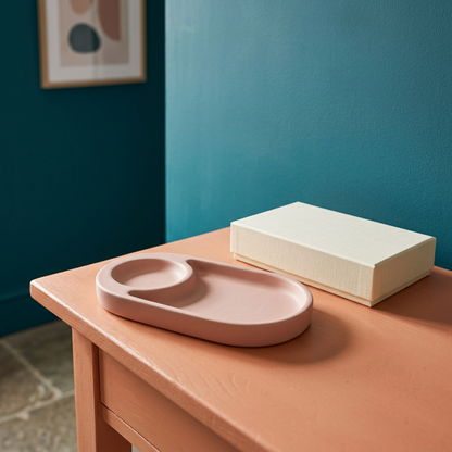 Blush Pink Bedside Valet Tray with Rounded Compartments for Jewelry and Small Everyday Essentials