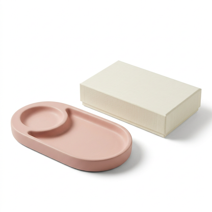 Blush Pink Bedside Valet Tray with Rounded Compartments for Jewelry and Small Everyday Essentials