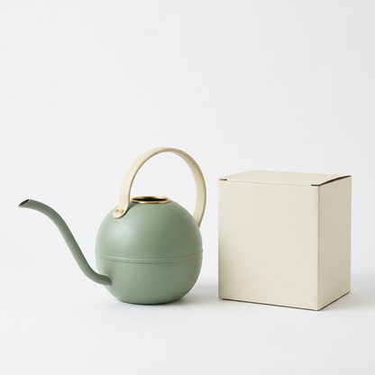 Sage Green Indoor Watering Can with a Long Narrow Spout and Contrasting Cream Arched Handle